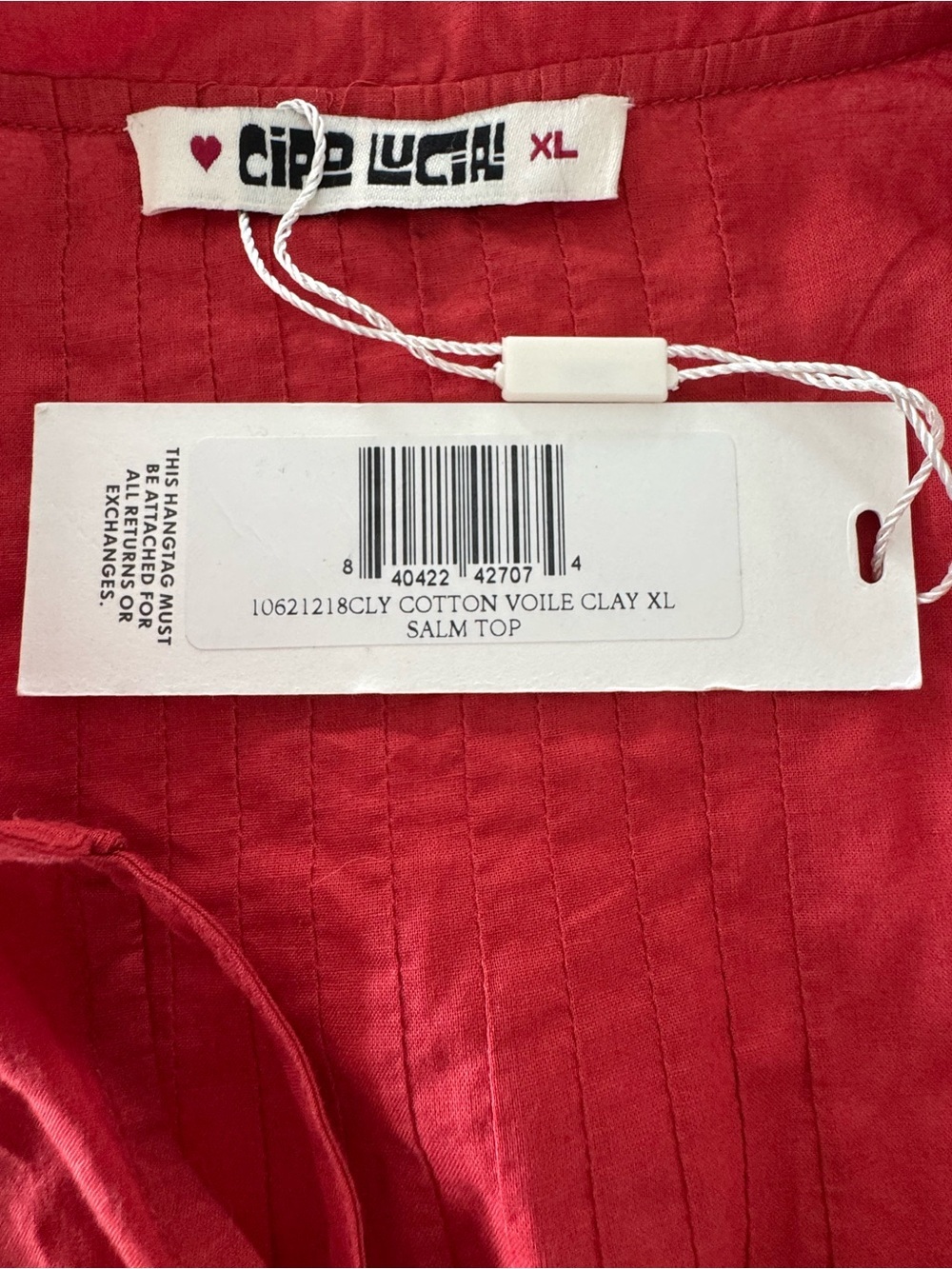 CIAO LUCIA The Salm 100% Cotton Poplin Embroidered Top in Clay Red Size XL NWT - Picture 6 of 7